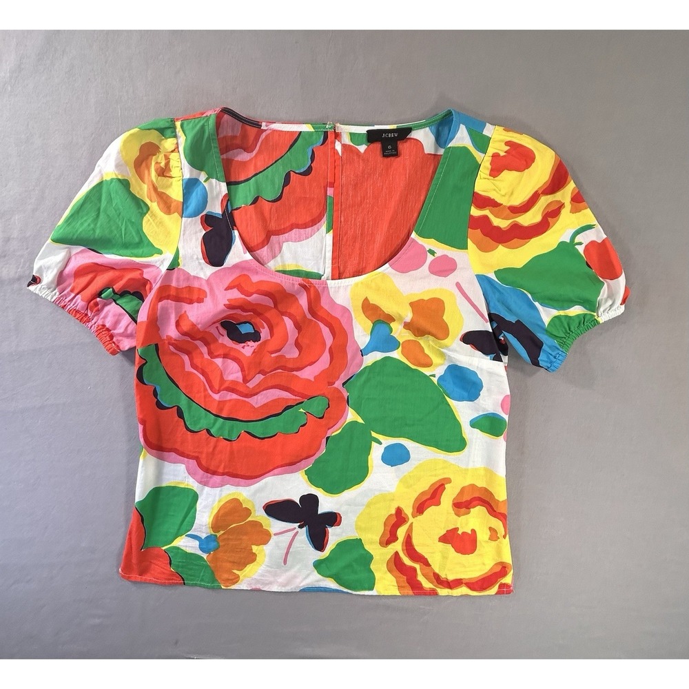 J. Crew Scoopneck Ratti® Jardin Floral Puff Sleeve Colorful Top Women's 6 Spring